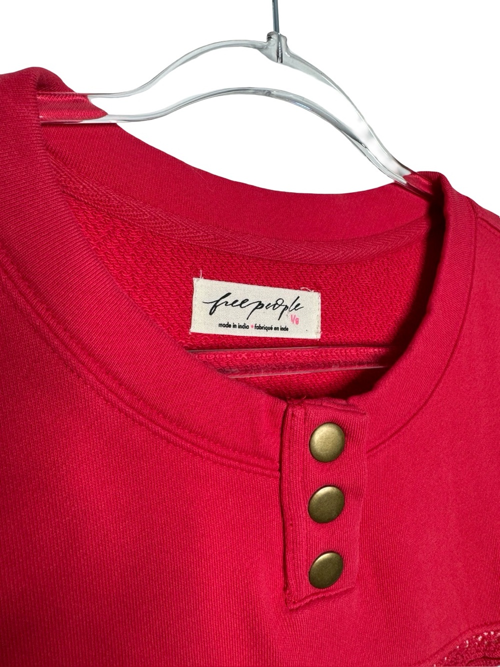 Free People | NWOT Strawberry Crewneck Henley Sweatshirt in Red/White Large - Picture 2 of 6
